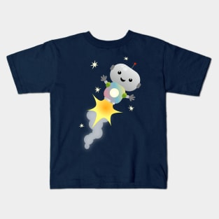 Cute robot flying in space cartoon illustration Kids T-Shirt